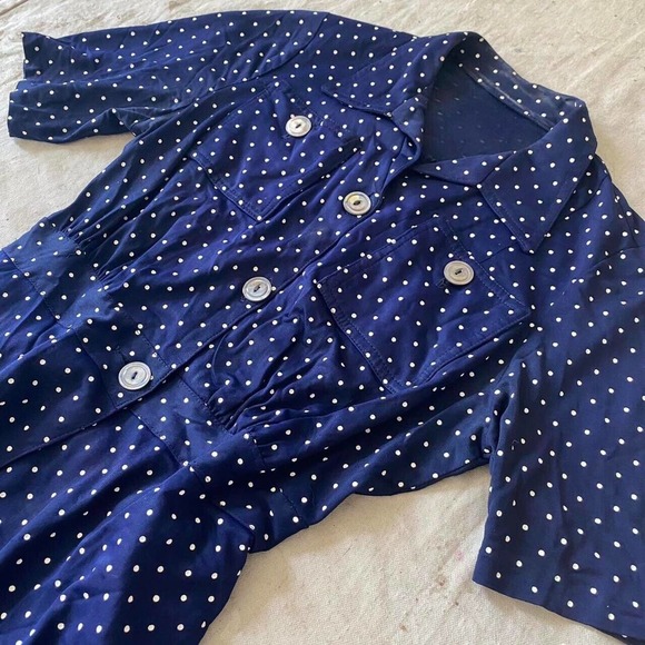 Vintage 40s navy and white polka dot rayon 1940s blouse and skirt set - Picture 6 of 12